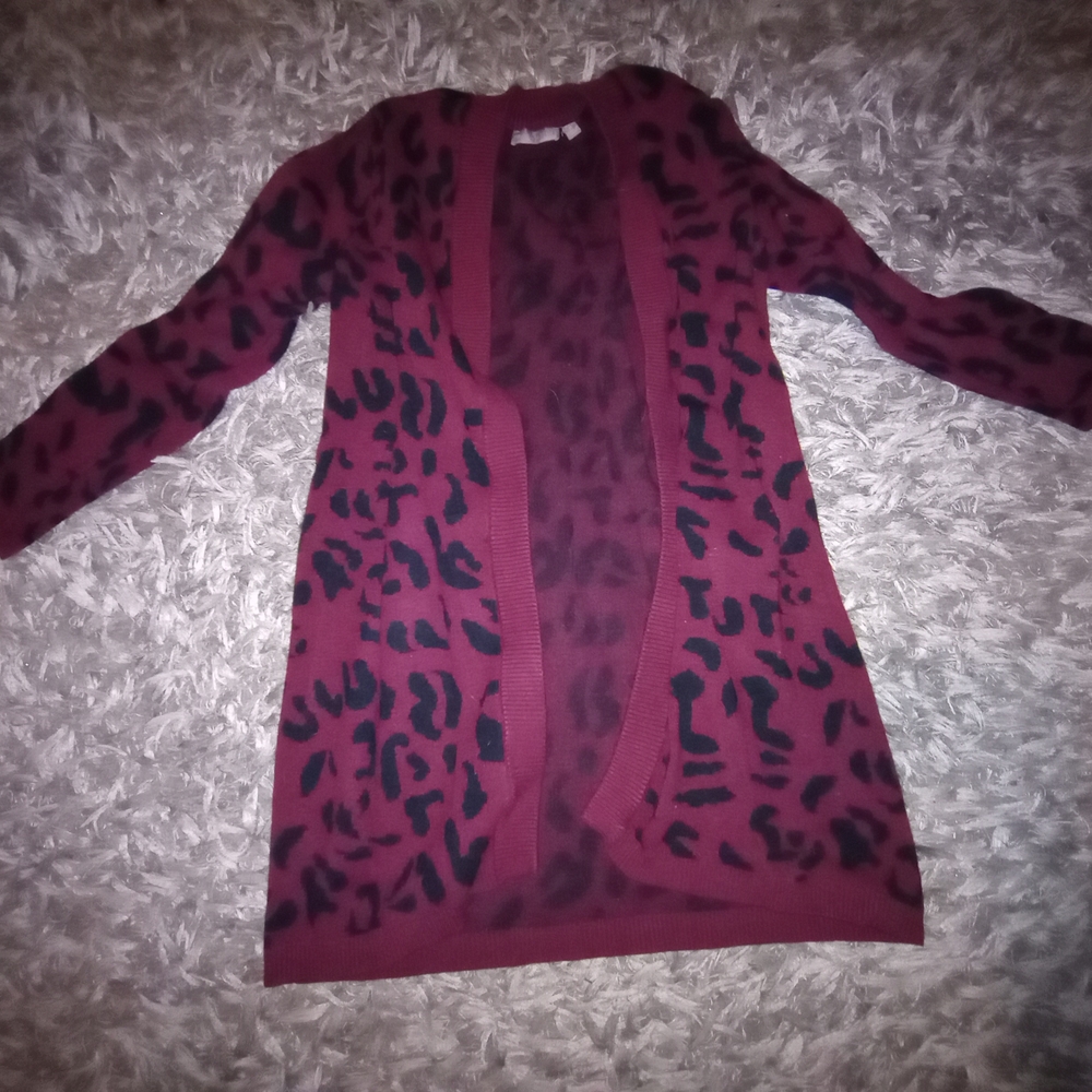 Red and Black Long Open-Front Cardigan
